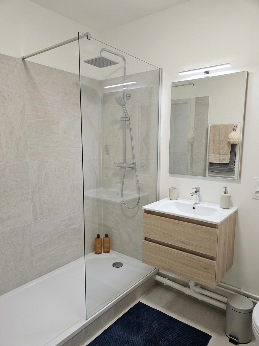 Douche moderne et aménagement sur-mesure